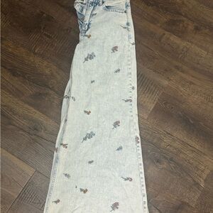 DRIFTWOOD Light Blue Floral Embroidered Straight Leg Jeans